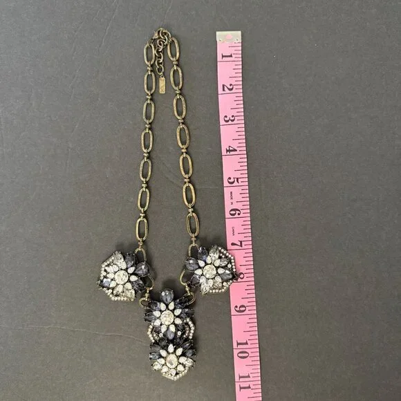 BaubleBar Statement Necklace Crystal Accents Antique Gold-Tone Links Adjustable - Picture 2 of 14